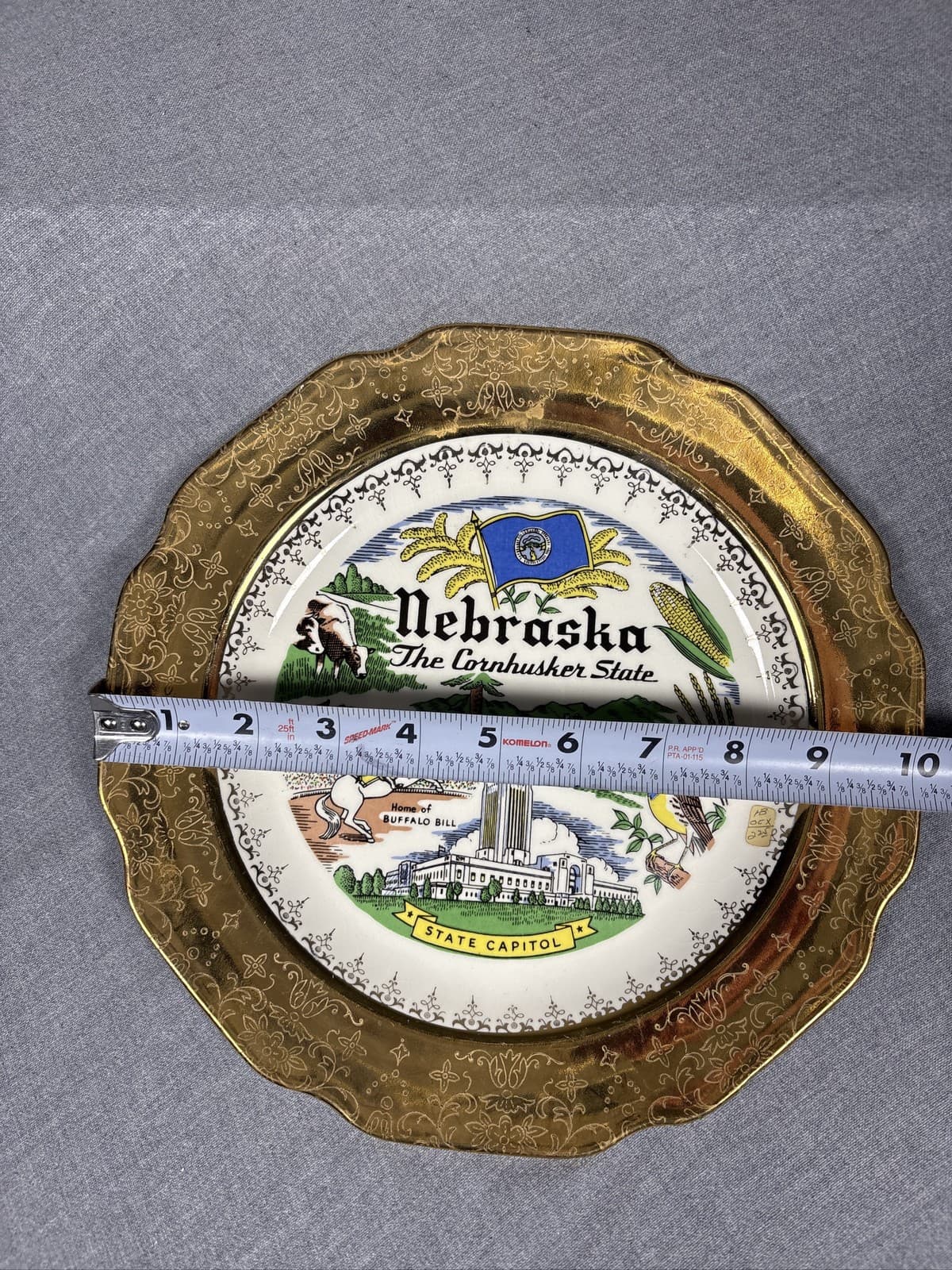 Vintage Nebraska The Cornhusker State Souvenir Decorative Plate Gold Trim - Thumbnail 4