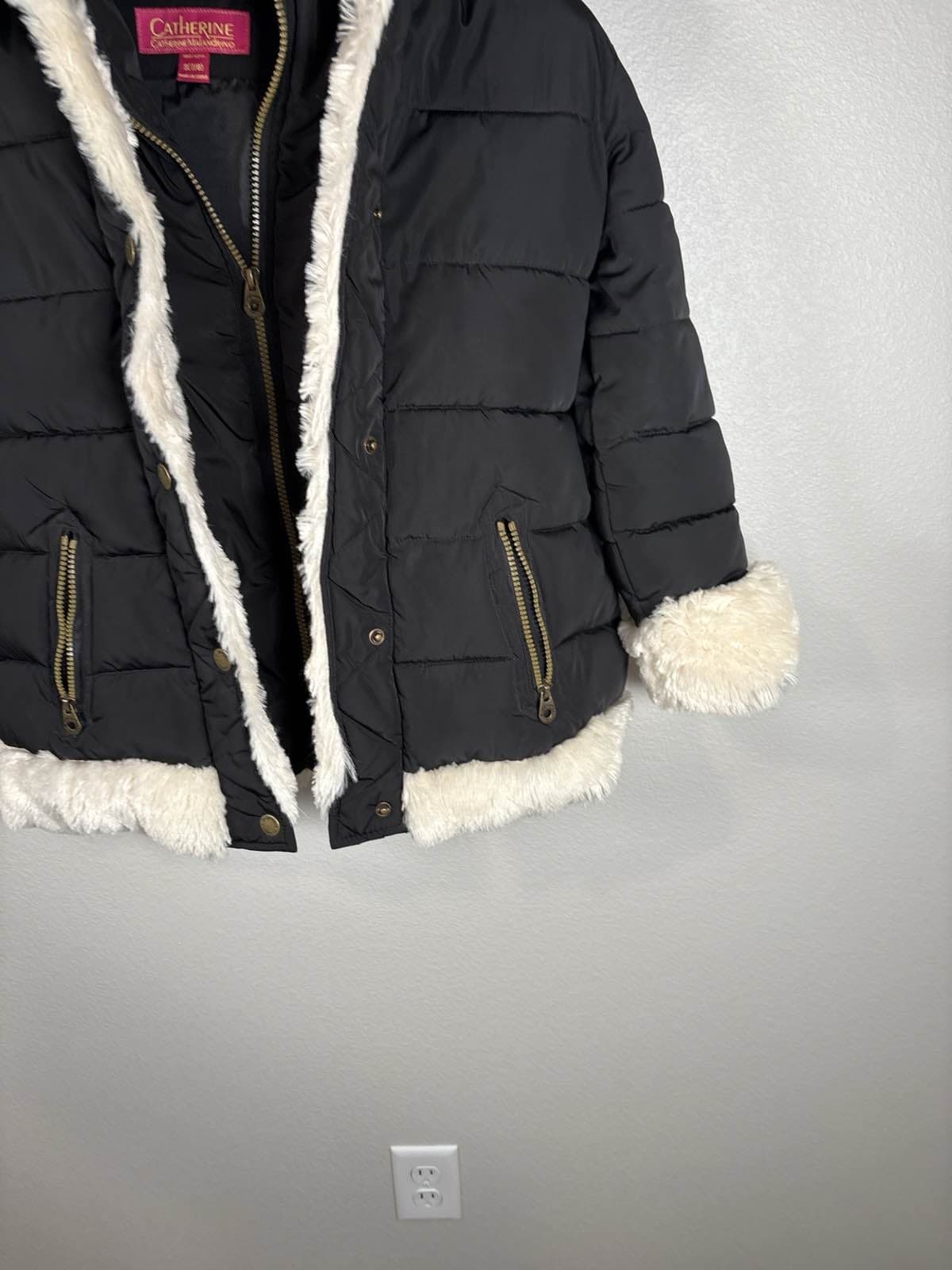 Catherine Malandrino Girls Black Puffer Sherpa Lined Winter Jacket Coat - Thumbnail 3