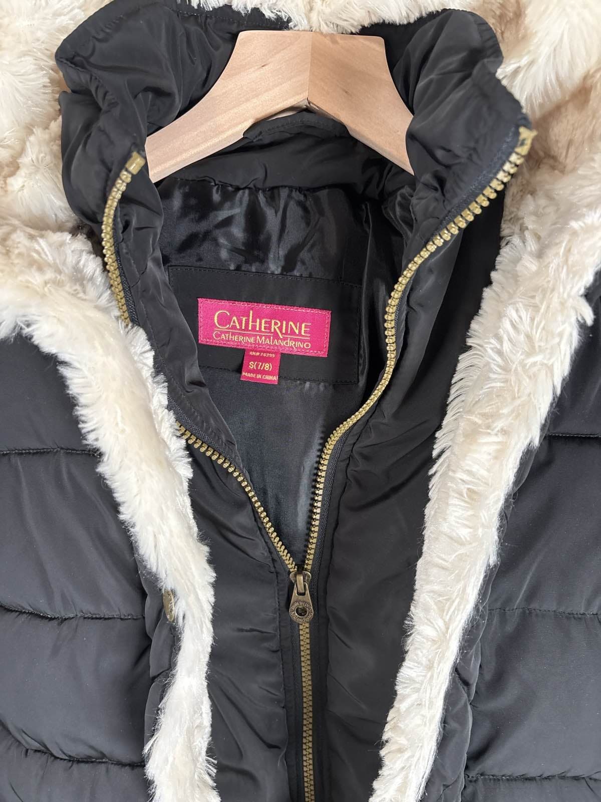Catherine Malandrino Girls Black Puffer Sherpa Lined Winter Jacket Coat - Thumbnail 2
