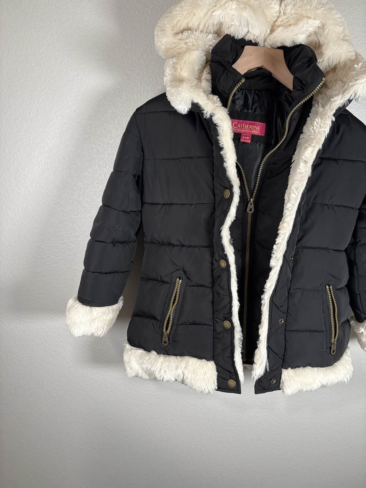Catherine Malandrino Girls Black Puffer Sherpa Lined Winter Jacket Coat - Thumbnail 4