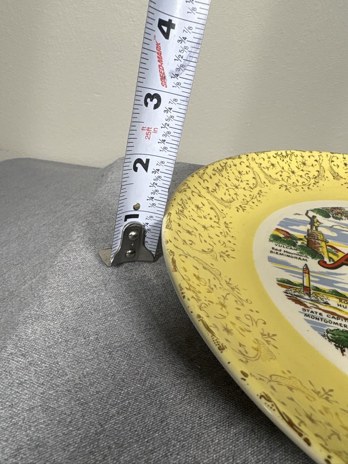 Vintage Alabama Souvenir Decorative Plate The Cotton State Graphic Gold Trim - Thumbnail 4