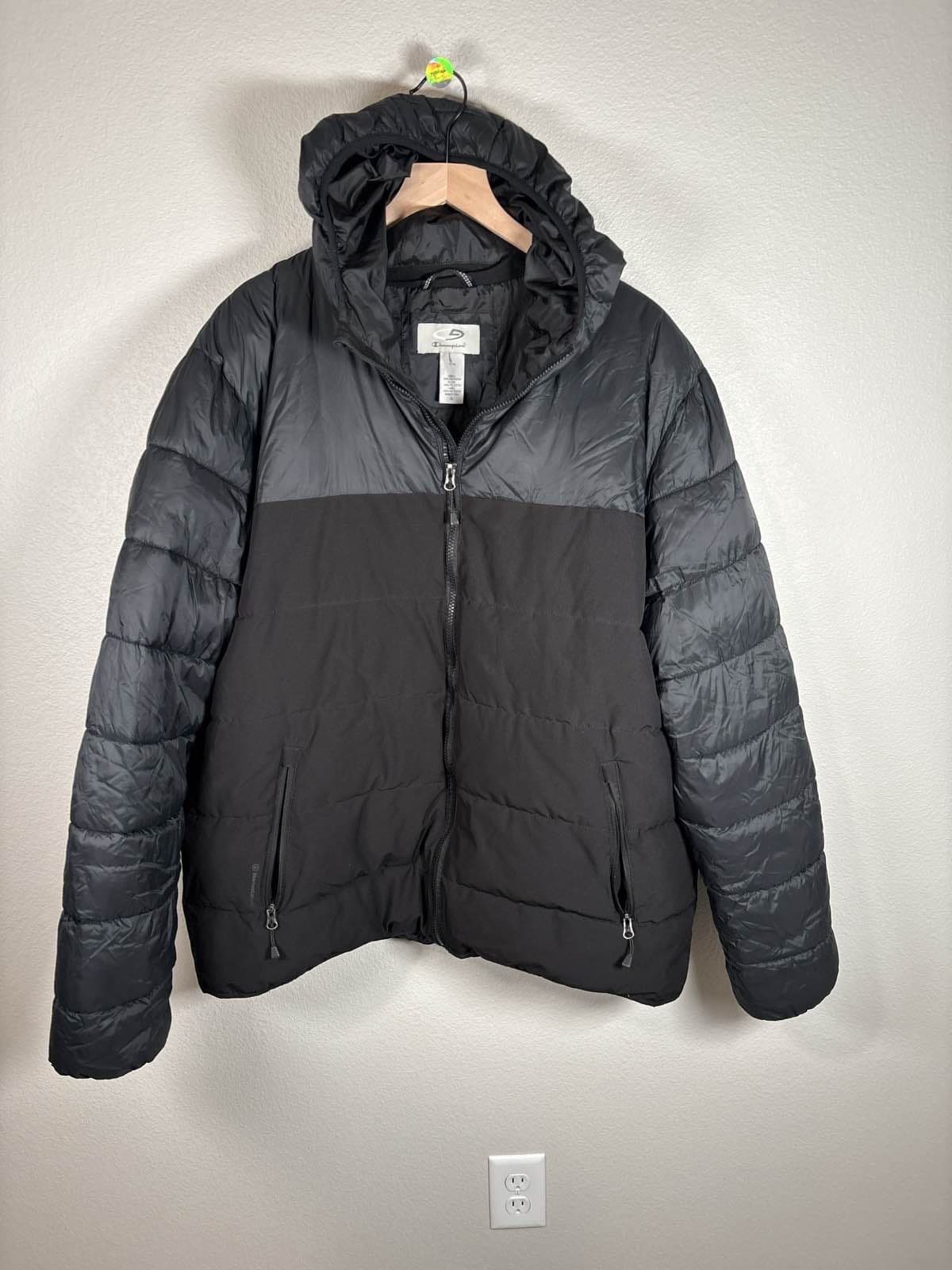 Champion Mens XL Black Puffer Jacket Full Zip Quilted Winter Coat