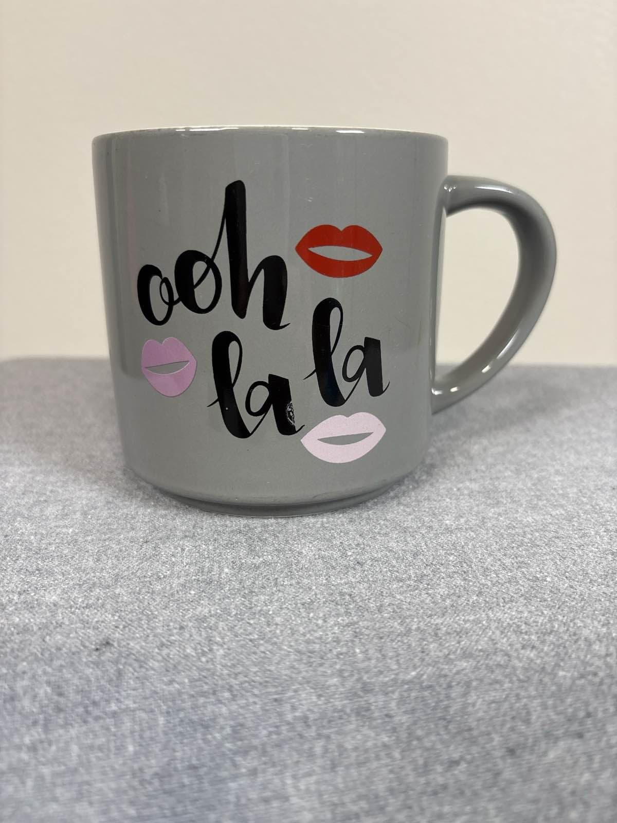 Threshold Ooh La La Gray Coffee Mug Cup Script Lips - Thumbnail 3