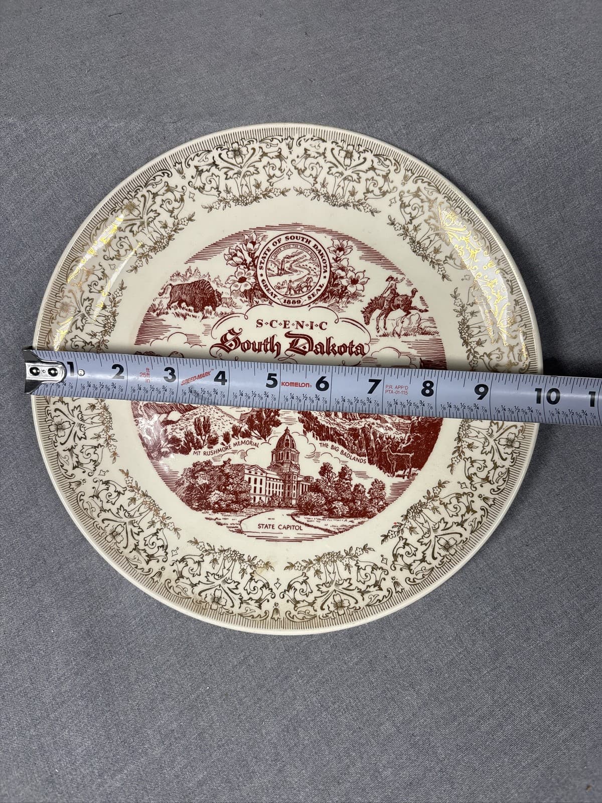 Vintage Vernon Kilns South Dakota Scenic State Collector Plate Red Transferware - Thumbnail 3