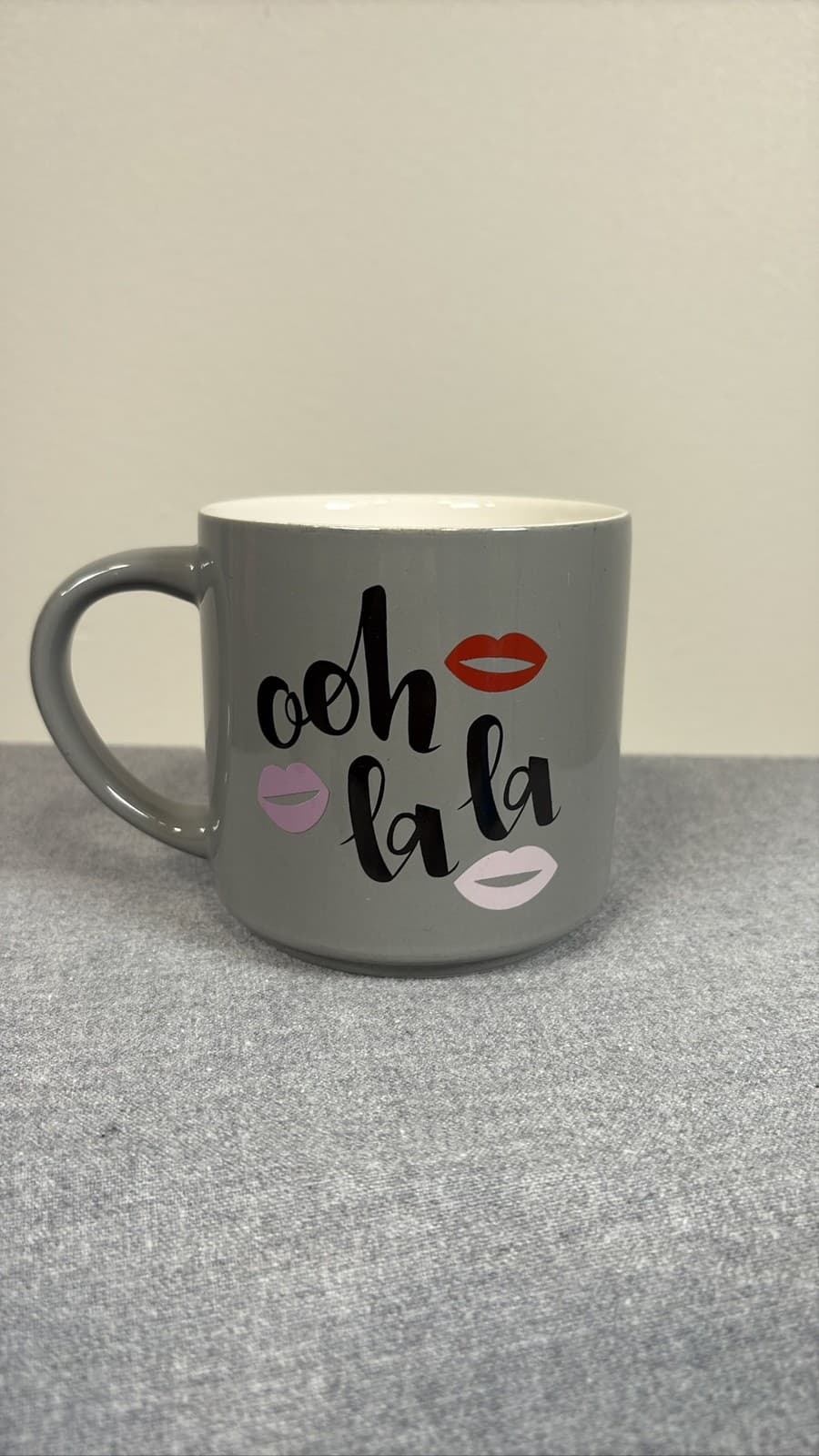 Threshold Ooh La La Gray Coffee Mug Cup Script Lips