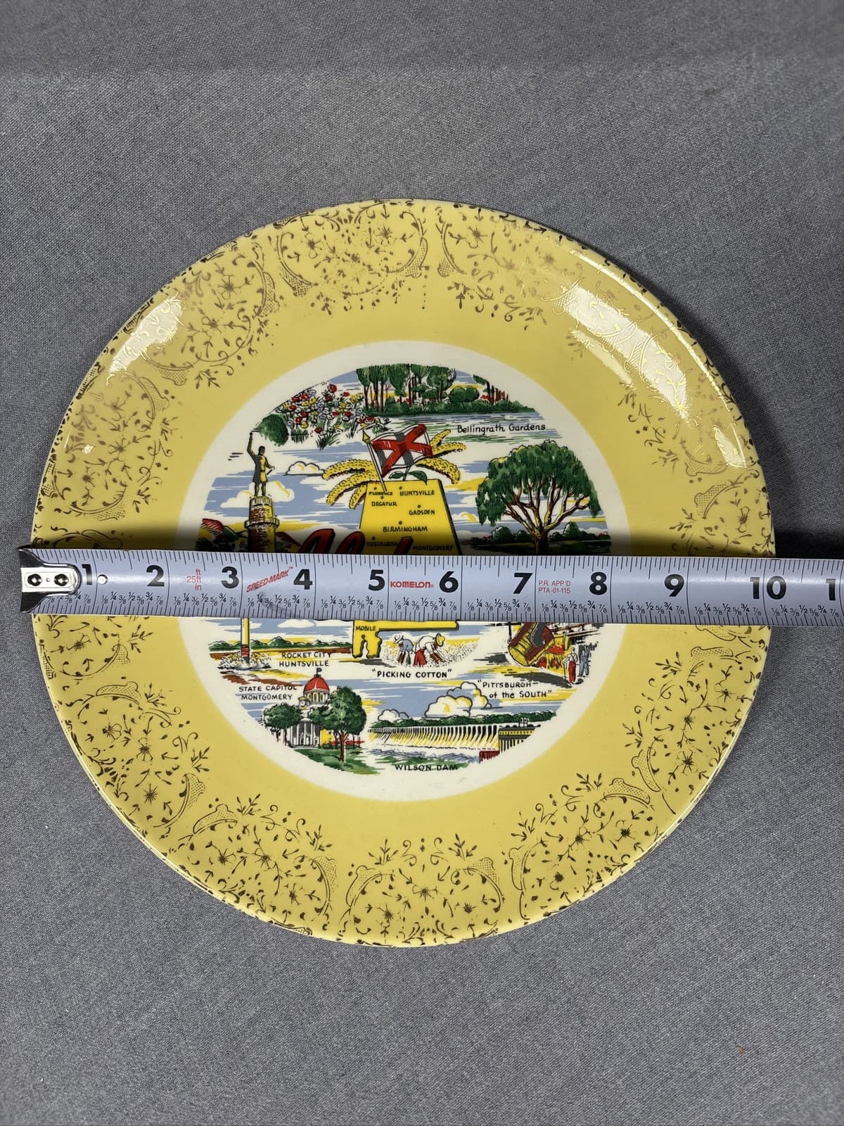 Vintage Alabama Souvenir Decorative Plate The Cotton State Graphic Gold Trim - Thumbnail 3