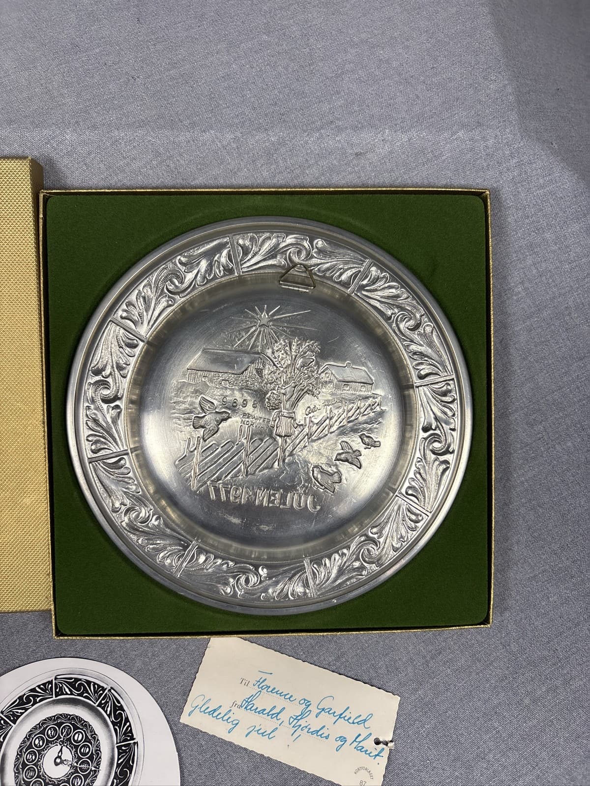 Vintage Astri Holthe Norway Pewter Christmas Plate Julen 1977 Signed Numbered - Thumbnail 2
