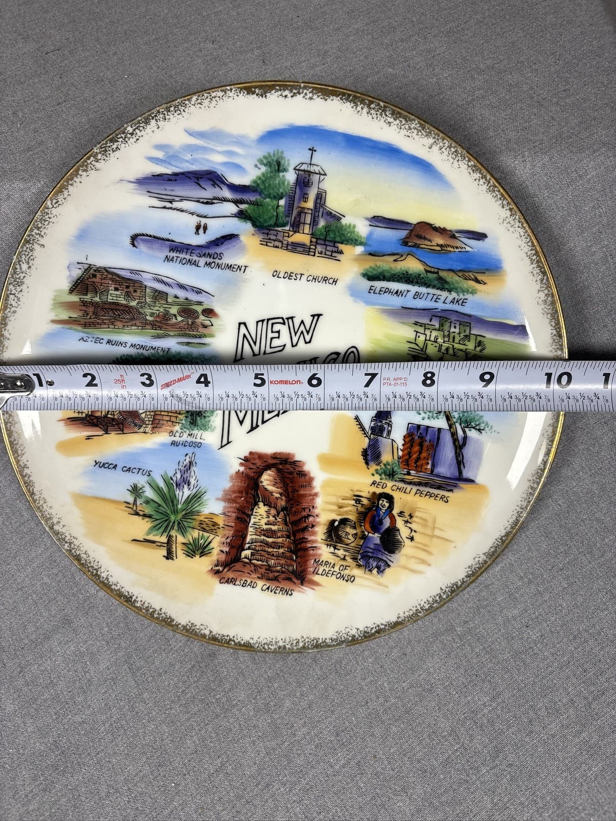Vintage New Mexico Souvenir Plate Landmarks Gold Trim Decorative Ceramic Dish - Thumbnail 4