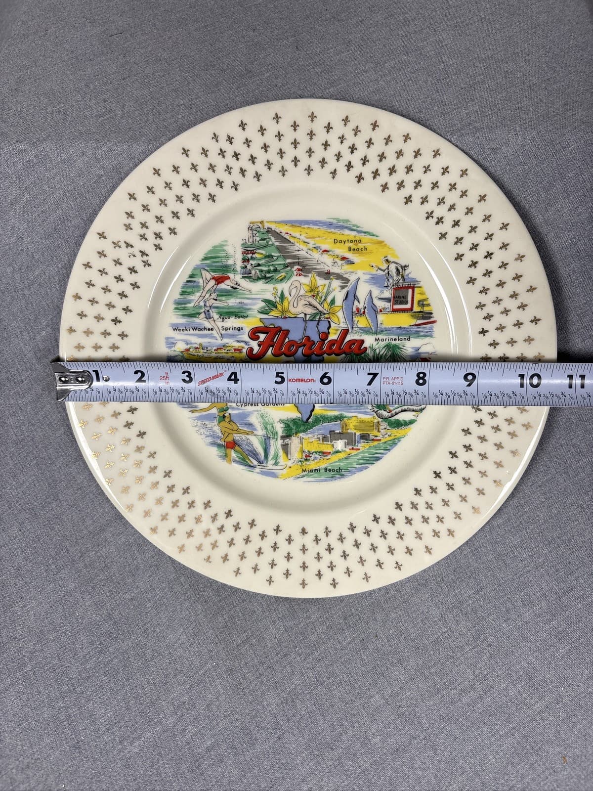 Vintage Florida Souvenir Plate Daytona Beach Silver Springs Gold Trim Lattice - Thumbnail 3