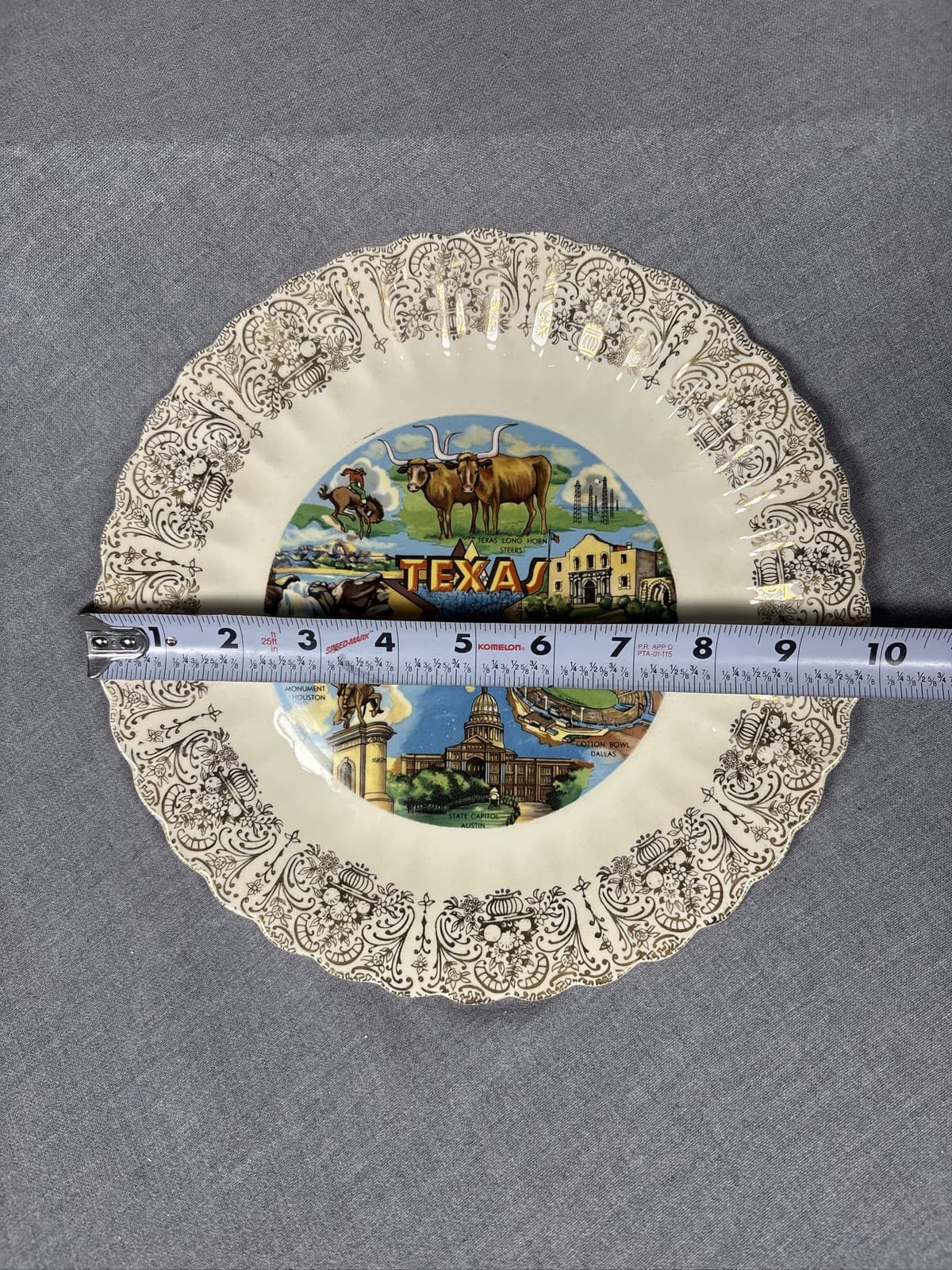 Vintage Texas The Lone Star State Souvenir Collector Plate Gold Trim Scalloped - Thumbnail 3
