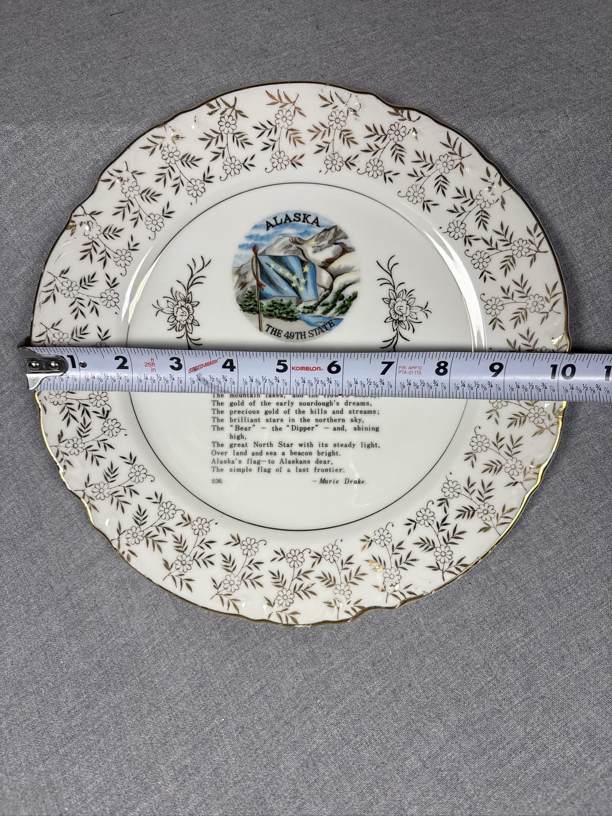 Vintage Alaska The 49th State Souvenir Decorative Plate Gold Trim Poem - Thumbnail 3