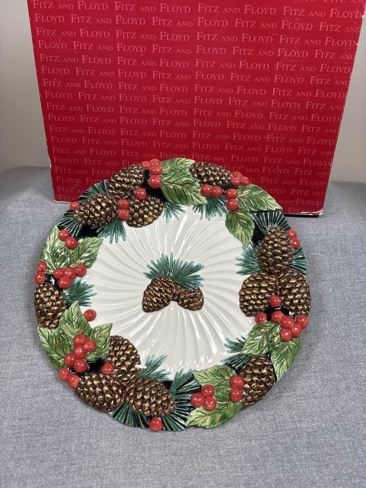 Fitz and Floyd Holiday Pine Canape Plate 19/1423