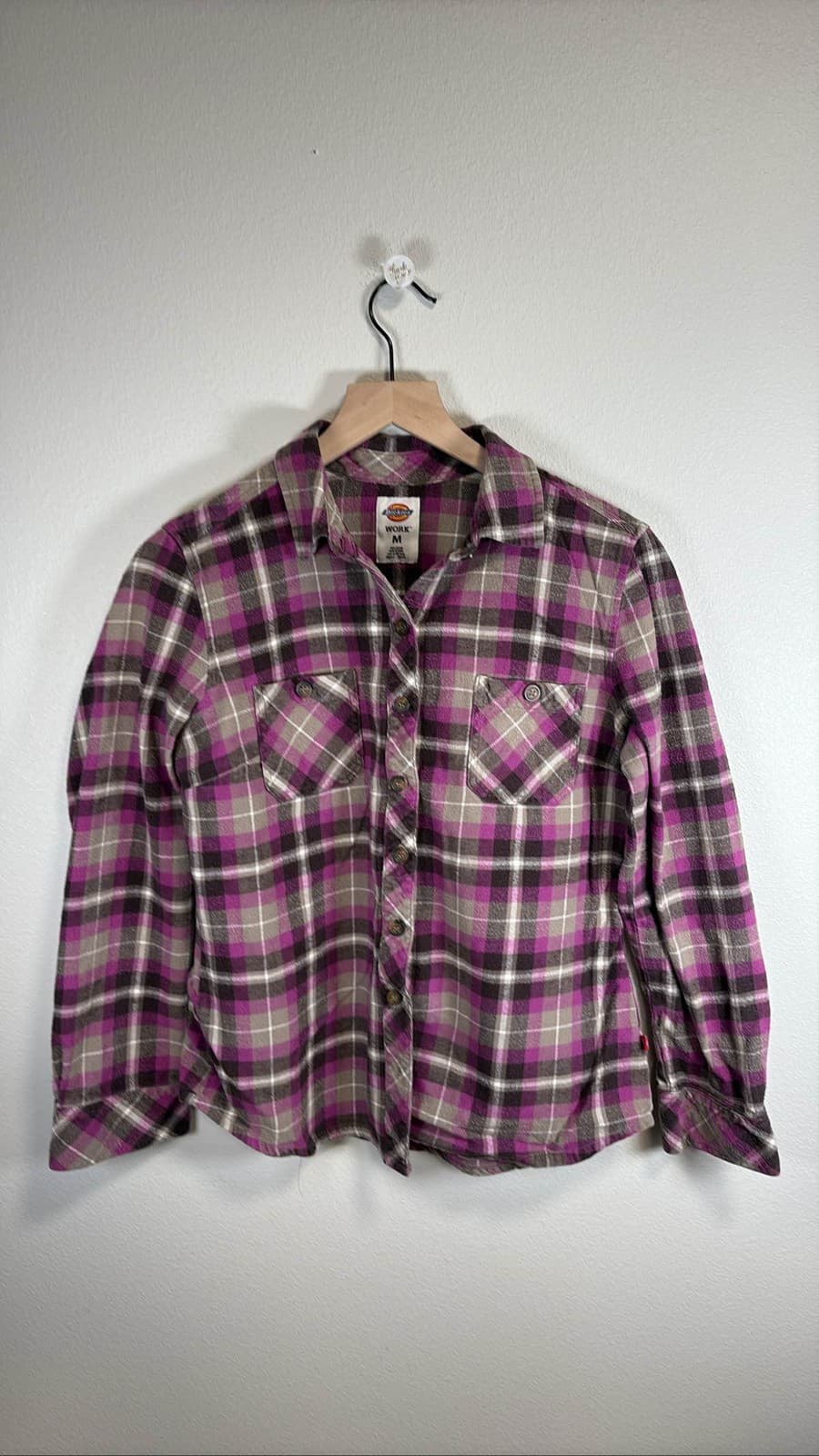 Dickies WORK M Flannel Shirt Women's Medium Purple Plaid Button Up