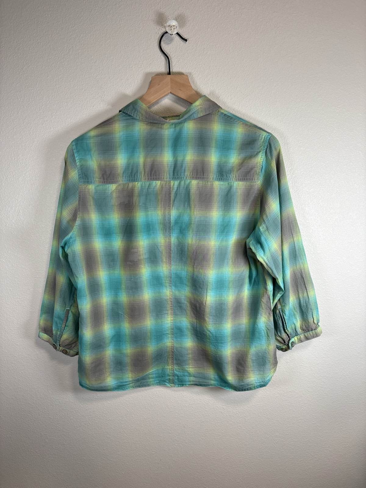 Woolrich Women's M Plaid Flannel 3/4 Sleeve Button Up Shirt Teal Green - Thumbnail 4