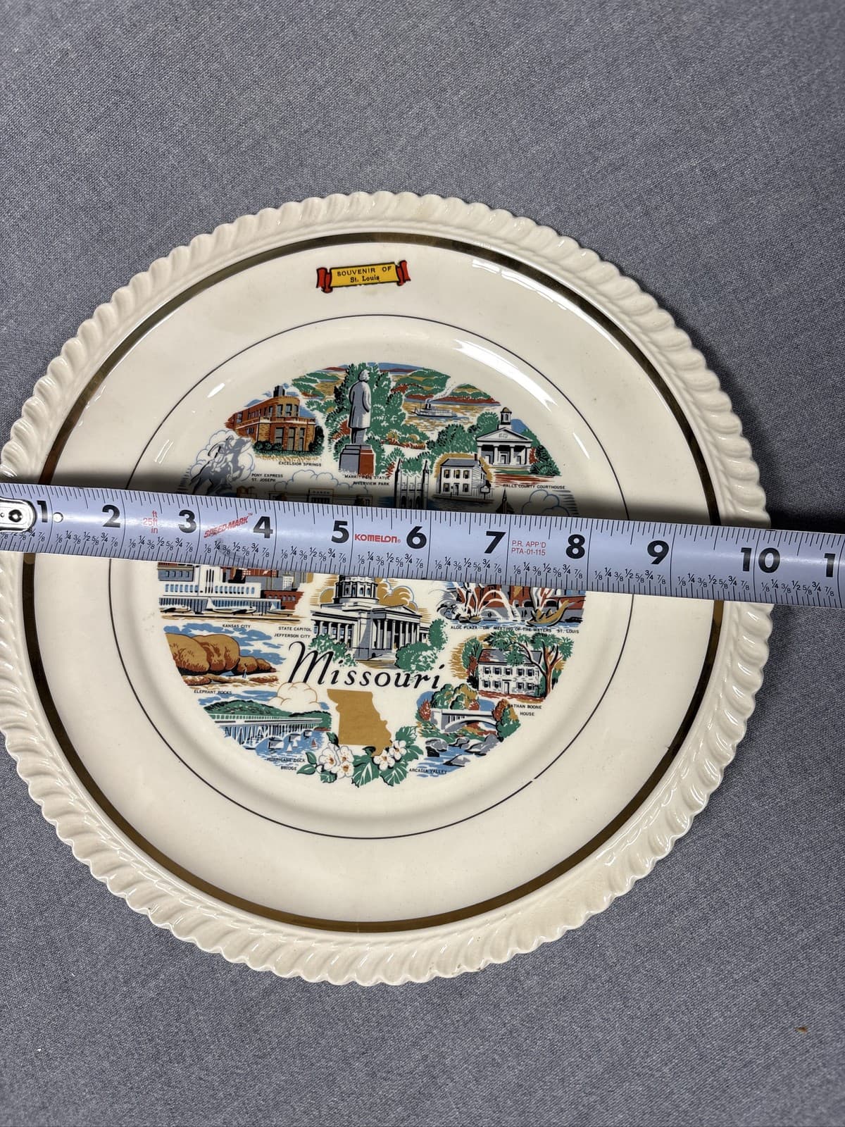 Vintage Missouri Souvenir Plate St. Louis Landmarks Gold Trim Scalloped Edge - Thumbnail 3