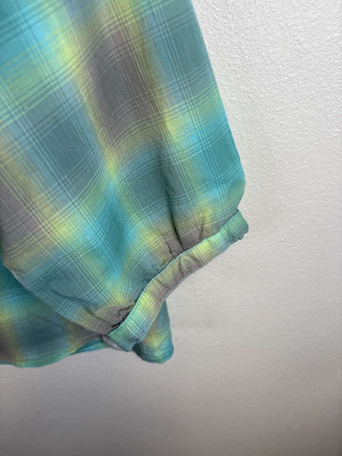 Woolrich Women's M Plaid Flannel 3/4 Sleeve Button Up Shirt Teal Green - Thumbnail 3