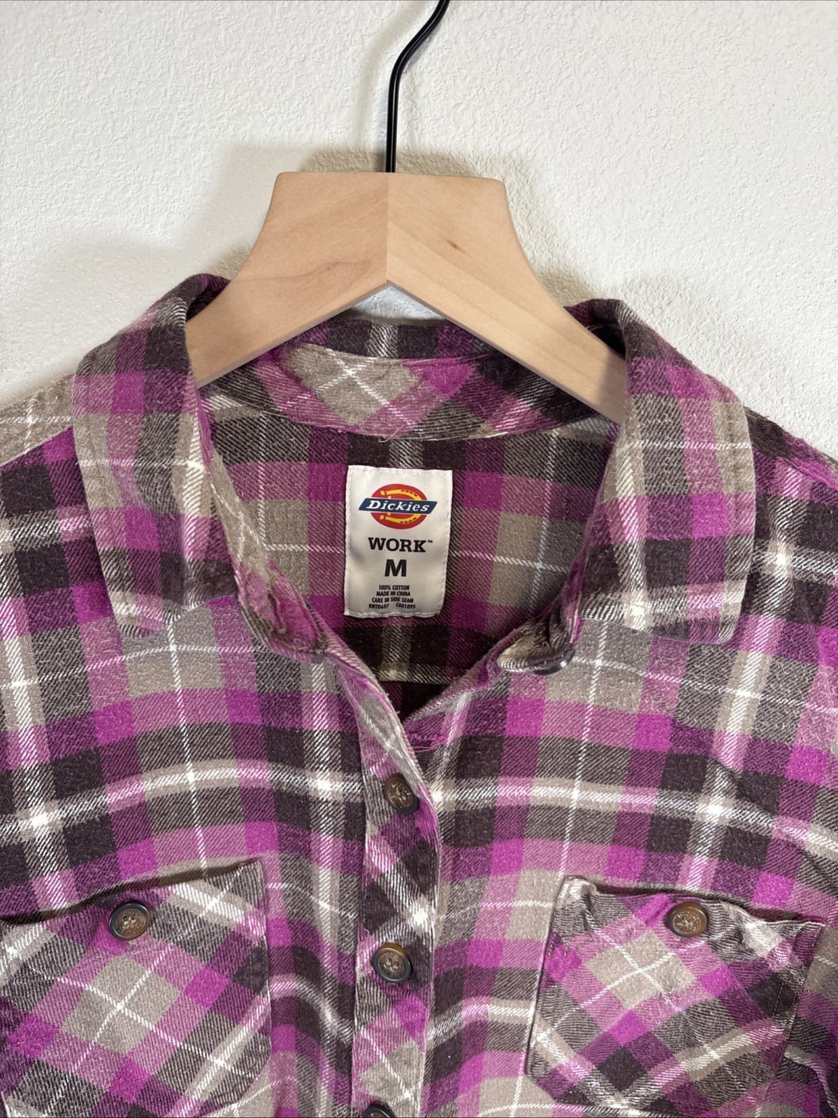 Dickies WORK M Flannel Shirt Women's Medium Purple Plaid Button Up - Thumbnail 2