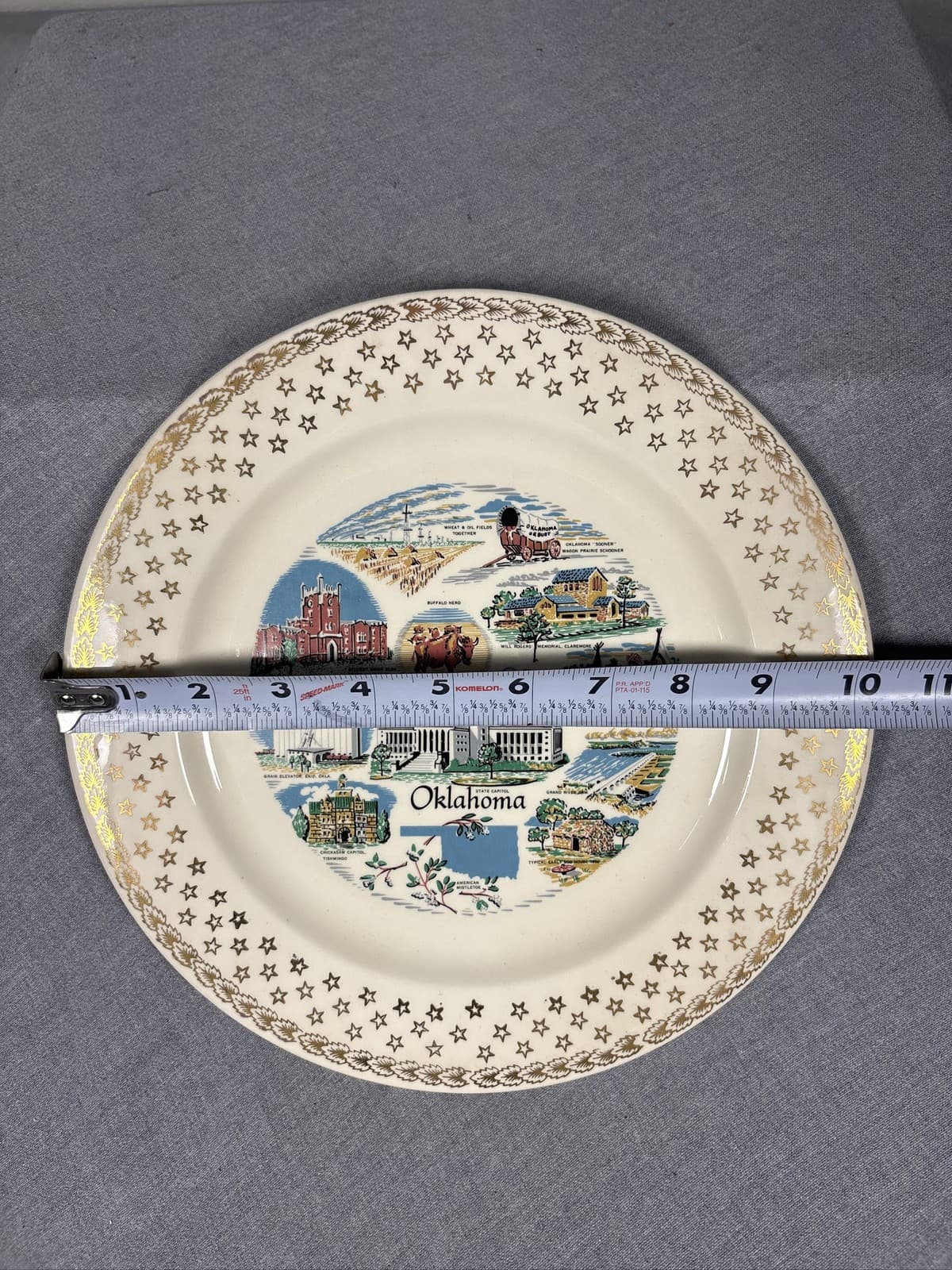 Oklahoma Souvenir Collector Plate The Sooner State Gold Trim Star Border - Thumbnail 3