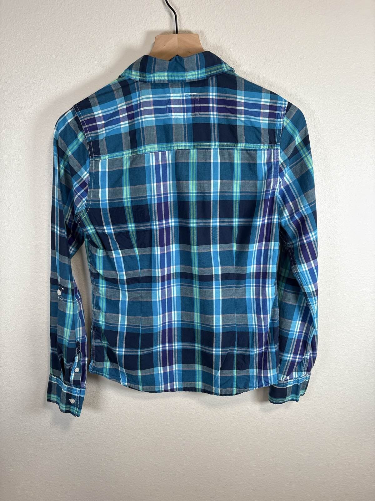 Aeropostale Signature Women's Blue Green Plaid Button Up Shirt M - Thumbnail 3
