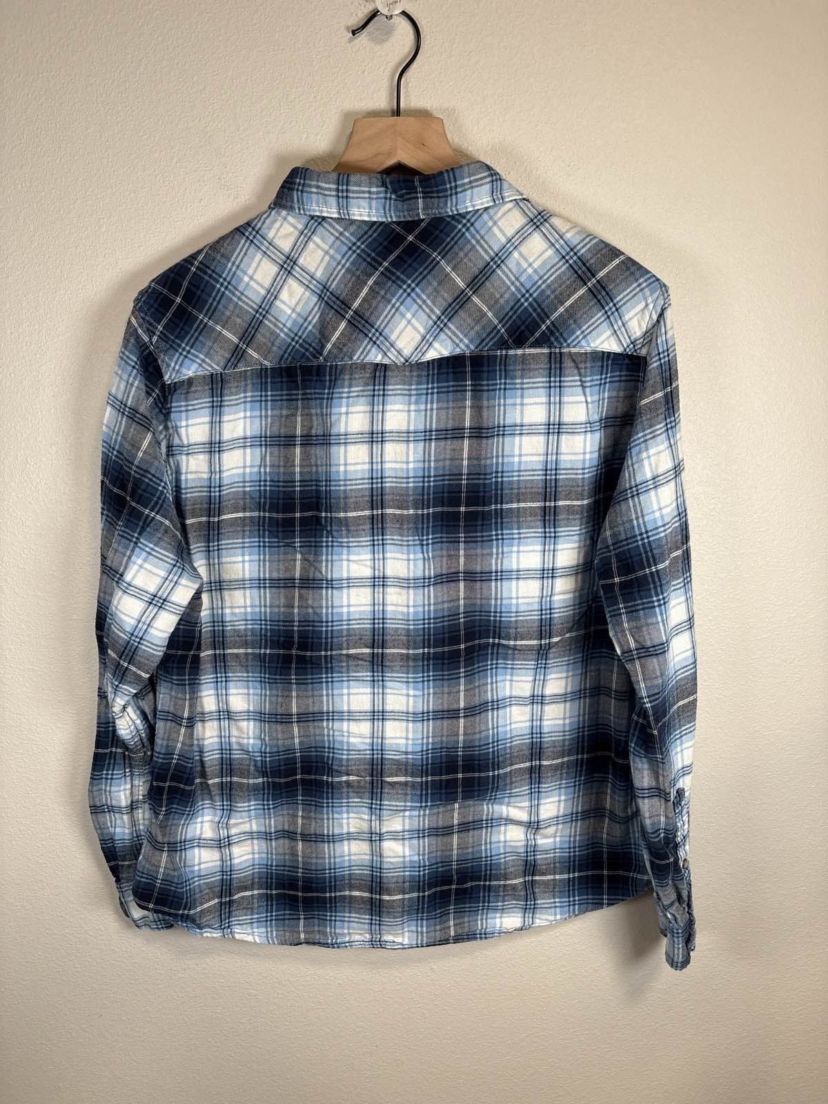 Jachs Girlfriend Bea Flannel Shirt Womens XL Blue Plaid Pearl Snap - Thumbnail 4