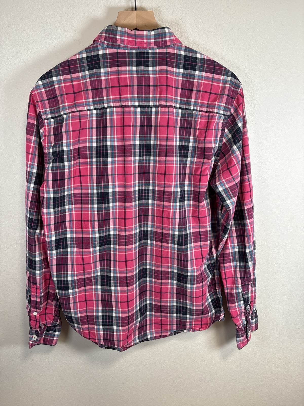Aeropostale Men's Medium Pink Blue Plaid Long Sleeve Button Down Shirt - Thumbnail 3