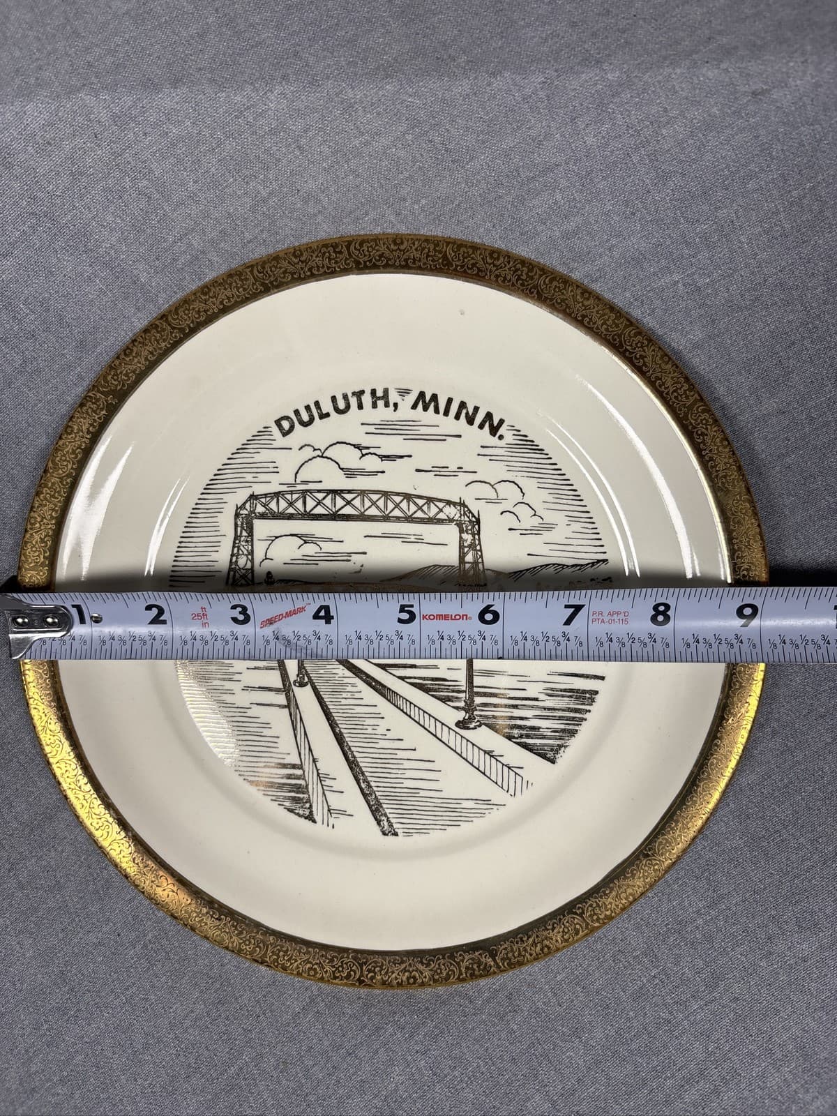 Vintage Duluth Minnesota Aerial Lift Bridge Souvenir Plate Gold Trim - Thumbnail 3
