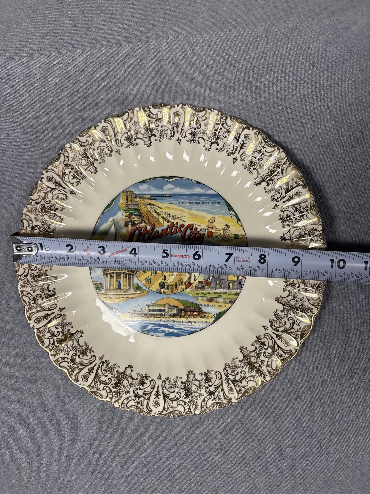 Vintage Atlantic City New Jersey Souvenir Plate Boardwalk Steel Pier Gold Trim - Thumbnail 3