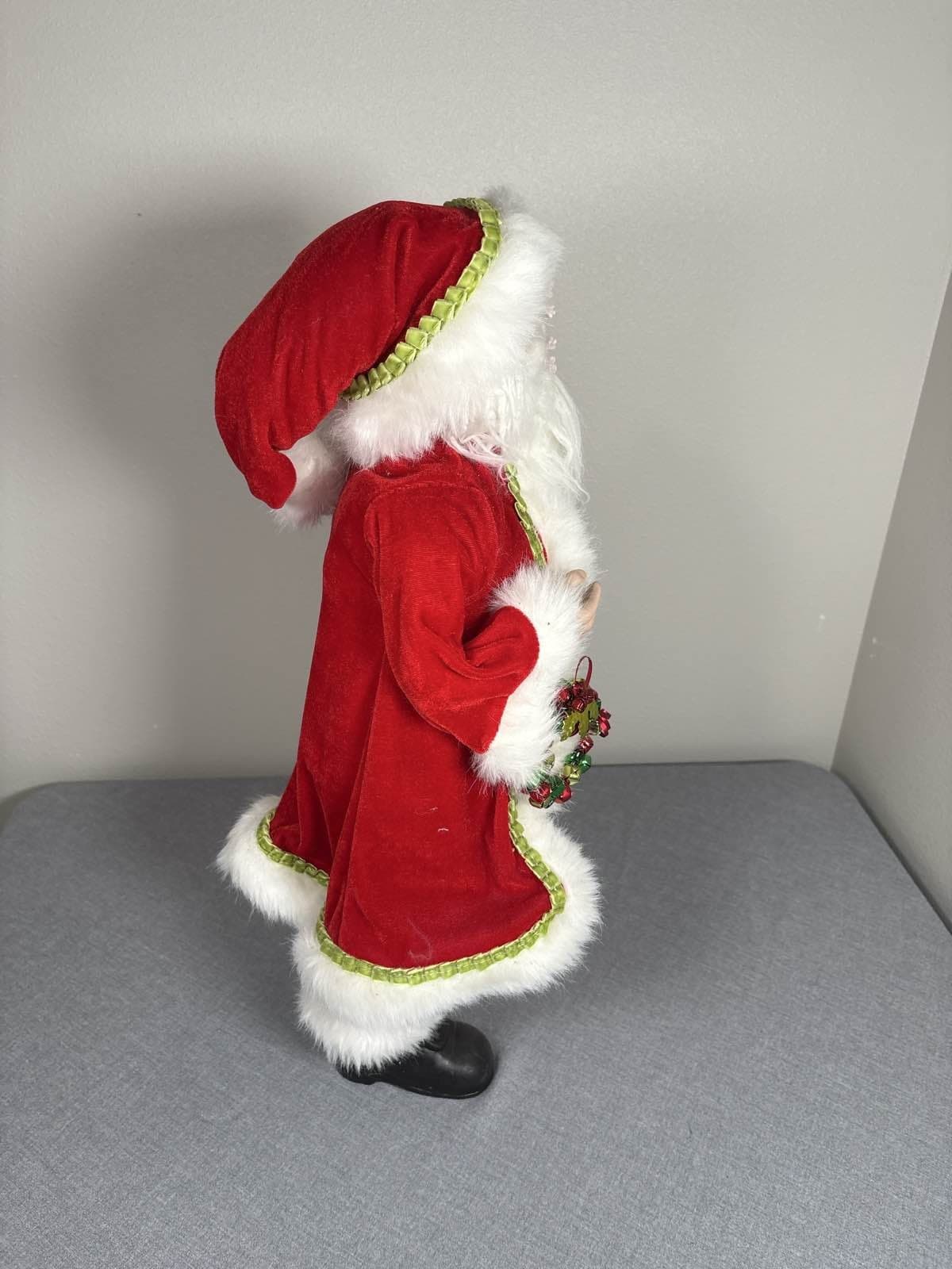 Santa Claus Standing Red Velvet Faux Fur Christmas Decor Snowflake Wreath 24” - Thumbnail 2