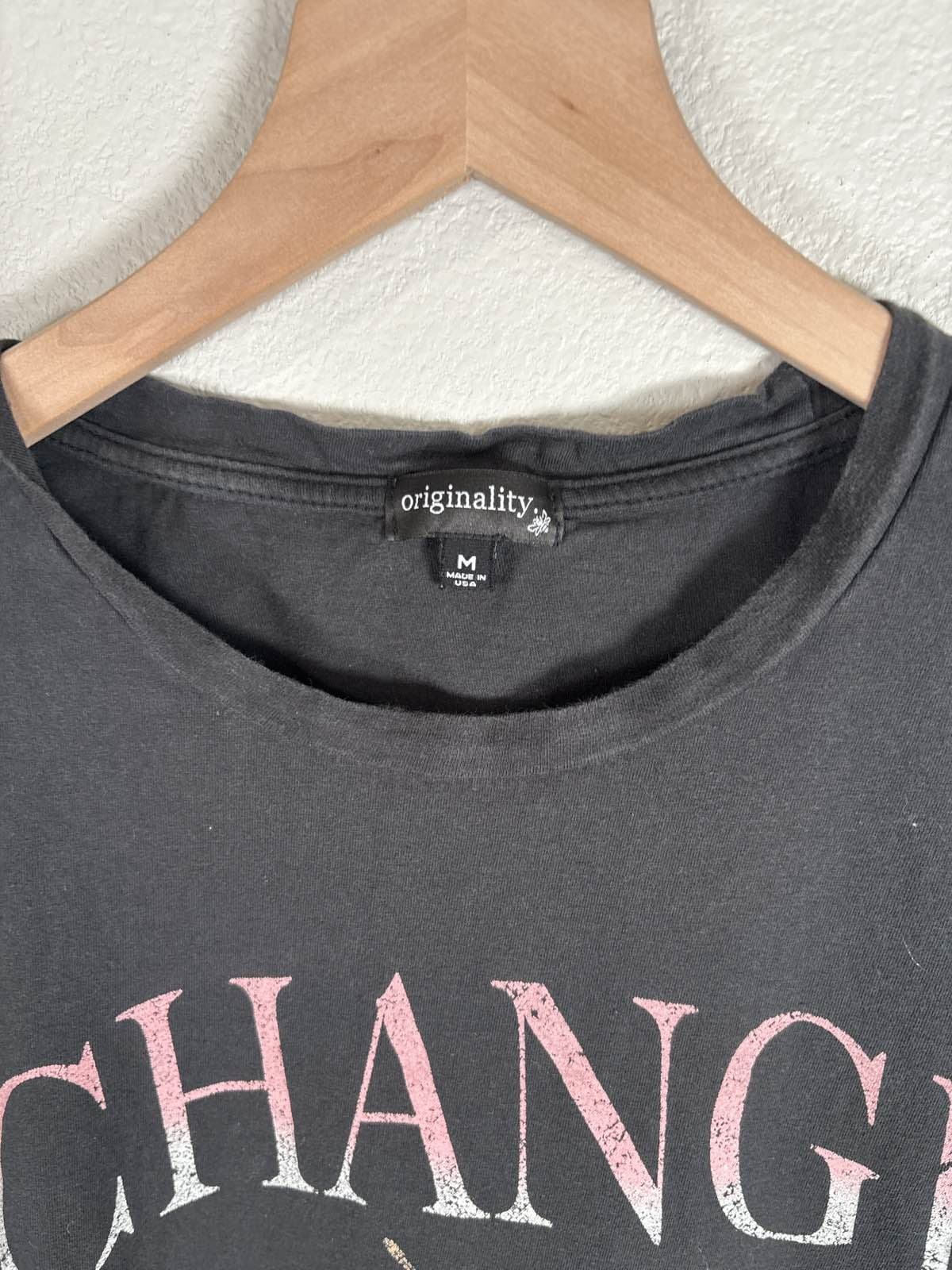Originality Black Graphic T-Shirt M Butterfly Change Tee Womens - Thumbnail 2
