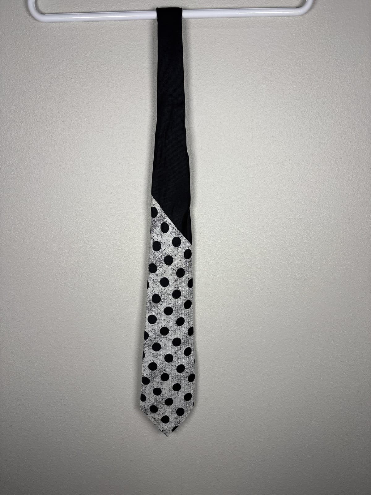 Vintage Damon Men's Necktie Black White Polka Dot Textured Pattern Neck Tie - Thumbnail 2