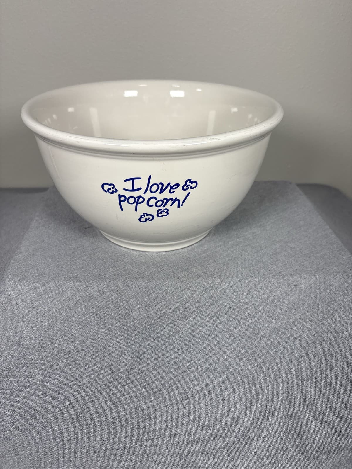 Gibson China I Love Popcorn Ceramic Bowl White Blue Snack Dish - Thumbnail 3