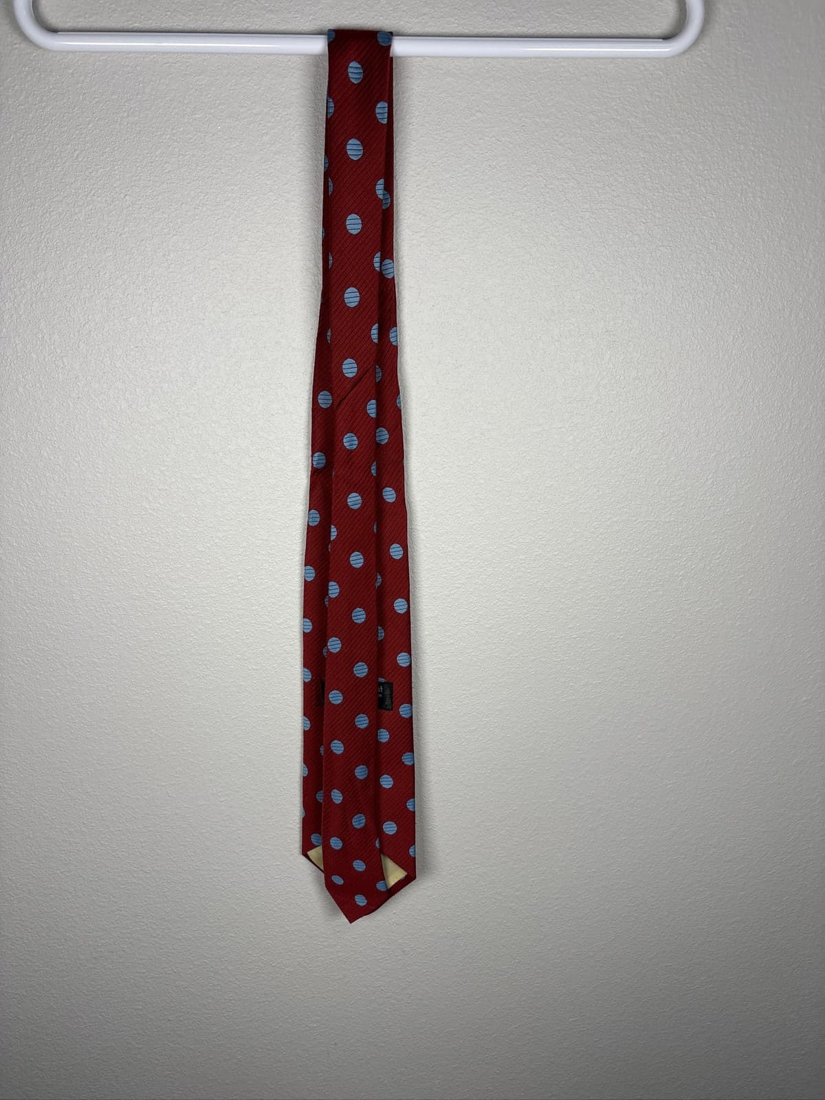 Vintage Royal Knight Mens Silk Tie Red with Light Blue Polka Dots Necktie - Thumbnail 3
