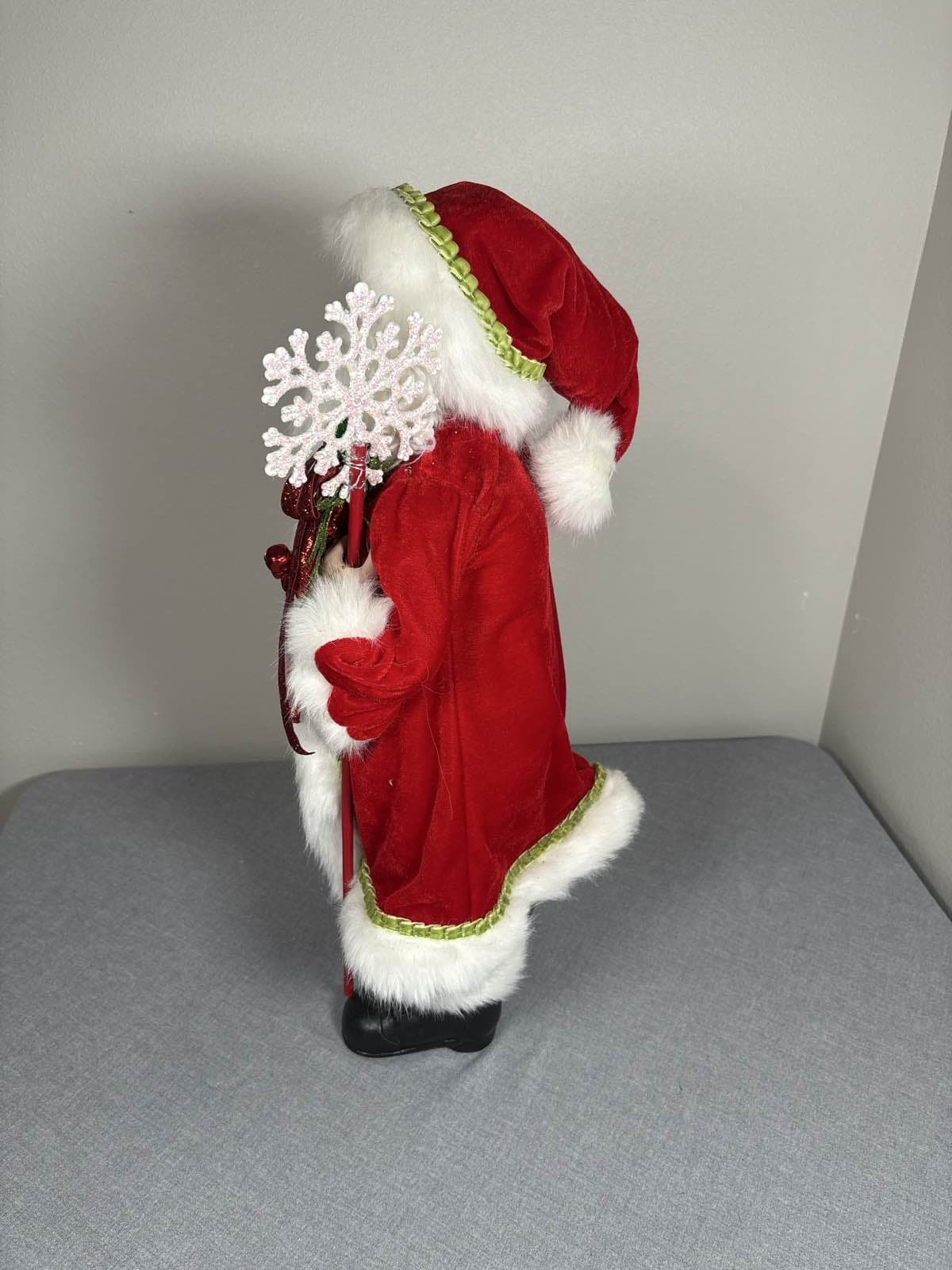 Santa Claus Standing Red Velvet Faux Fur Christmas Decor Snowflake Wreath 24” - Thumbnail 4