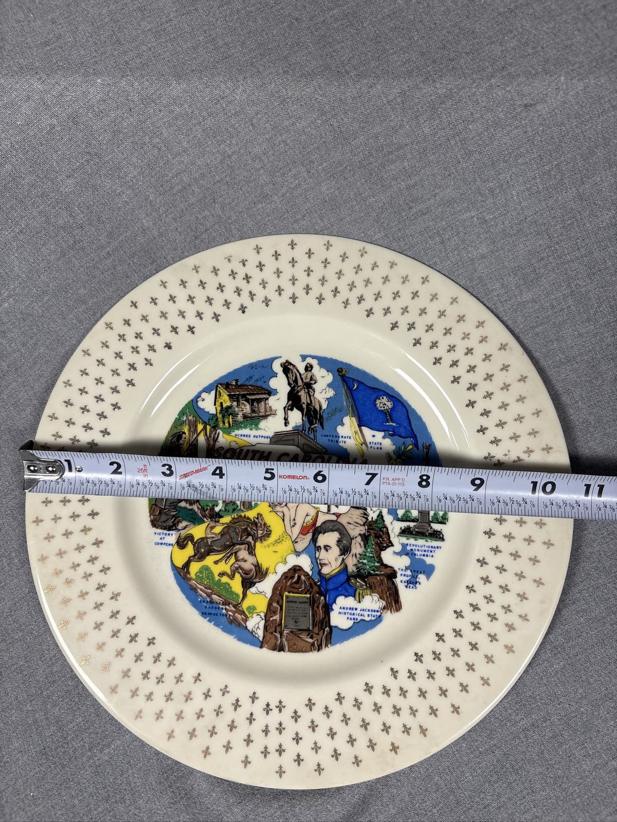 Vintage South Carolina State Souvenir Plate Gold Trim Palmetto State Ceramic - Thumbnail 3