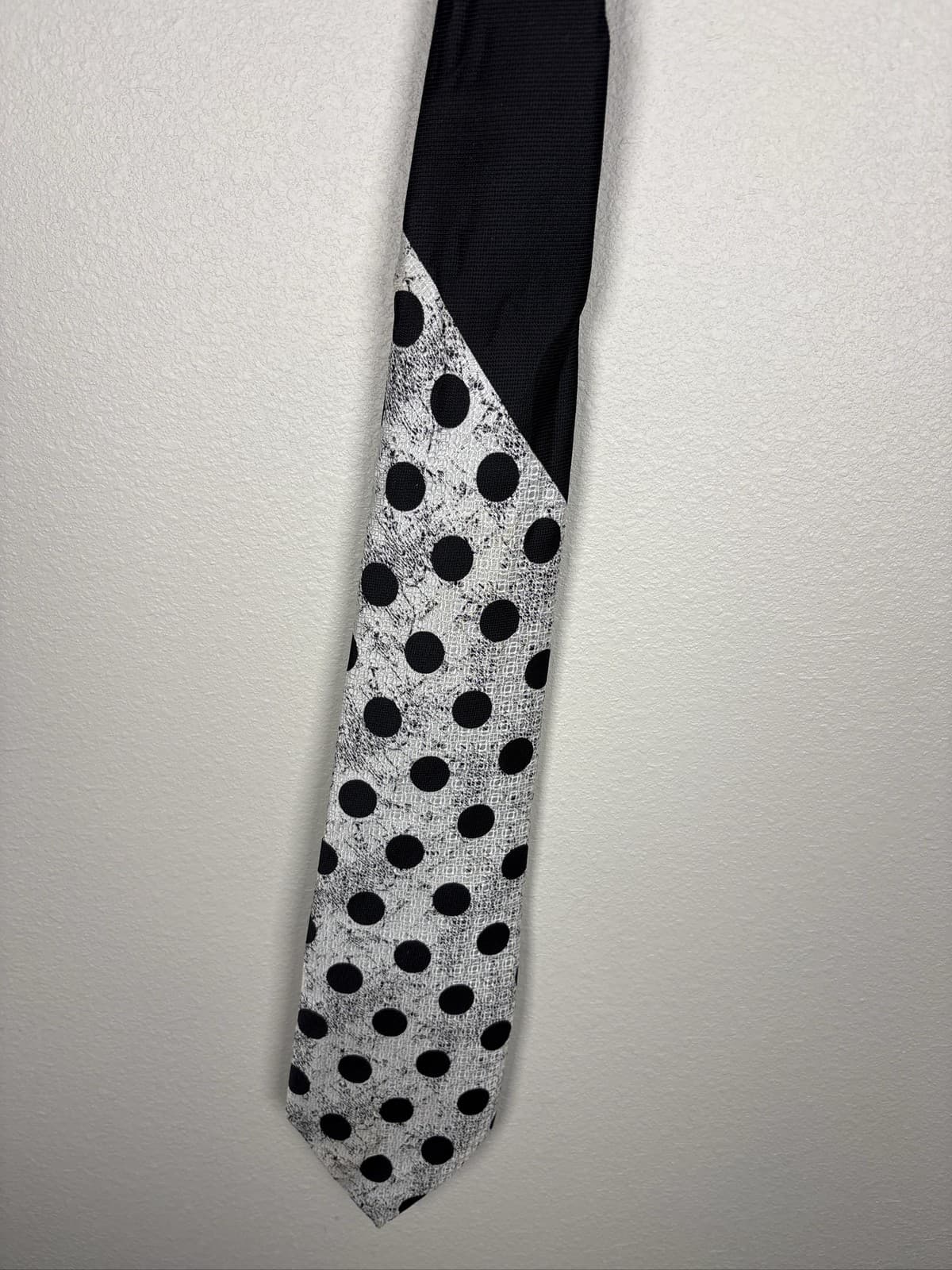 Vintage Damon Men's Necktie Black White Polka Dot Textured Pattern Neck Tie - Thumbnail 3