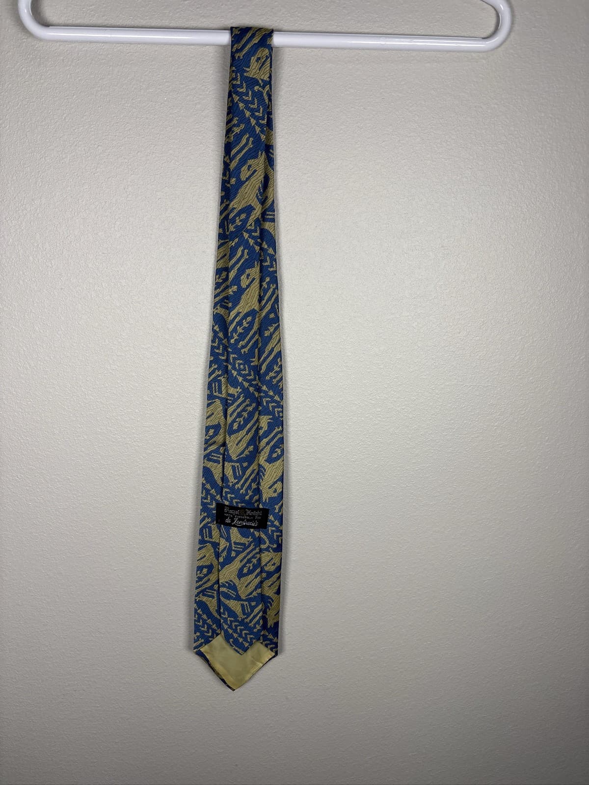 Vintage Royal Knight Mens Neck Tie Blue Gold Winged Lion Crest Heraldic Silk - Thumbnail 4