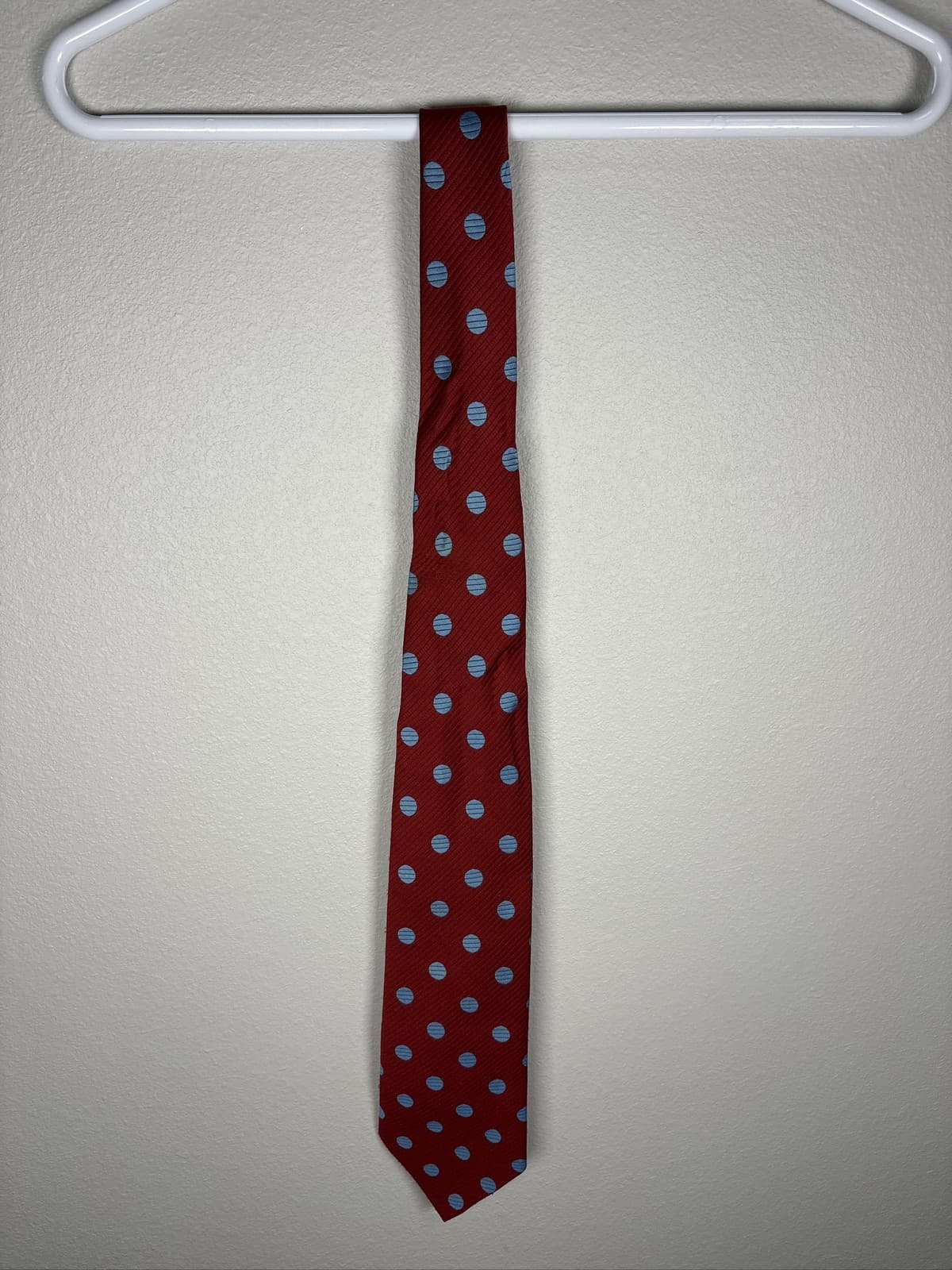 Vintage Royal Knight Mens Silk Tie Red with Light Blue Polka Dots Necktie - Thumbnail 2