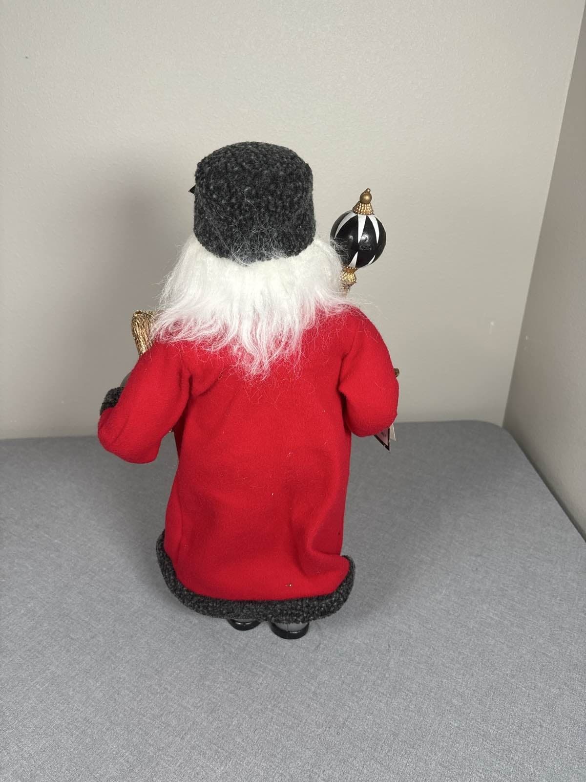 Santa Claus Figurine, Red Coat, Faux Fur, Holly Berries Standing 20” NWT - Thumbnail 3