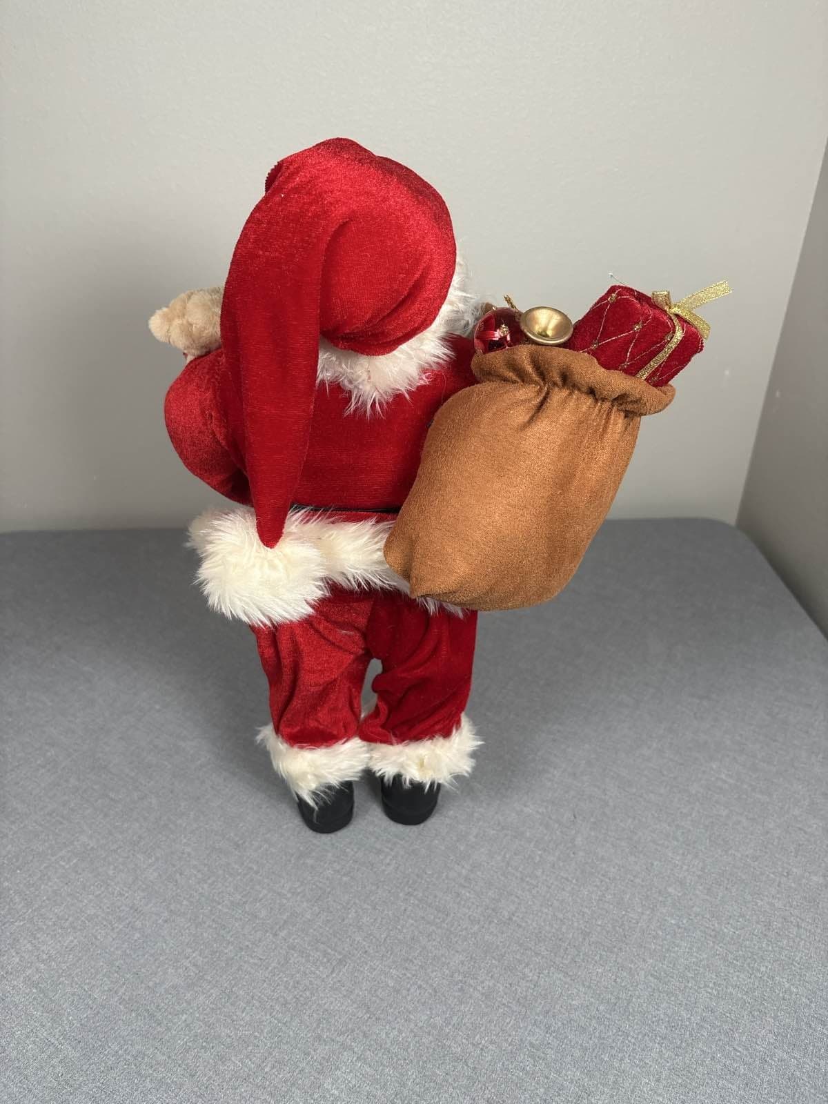 Large Santa Claus Figure w/ Teddy Bear & Gift Bag Christmas Decoration 18" Tall - Thumbnail 3