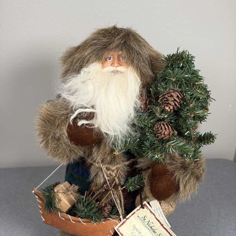 Large St. Nicholas Square Spirit of Santa Woodland 17" Canoe & Tree NWT