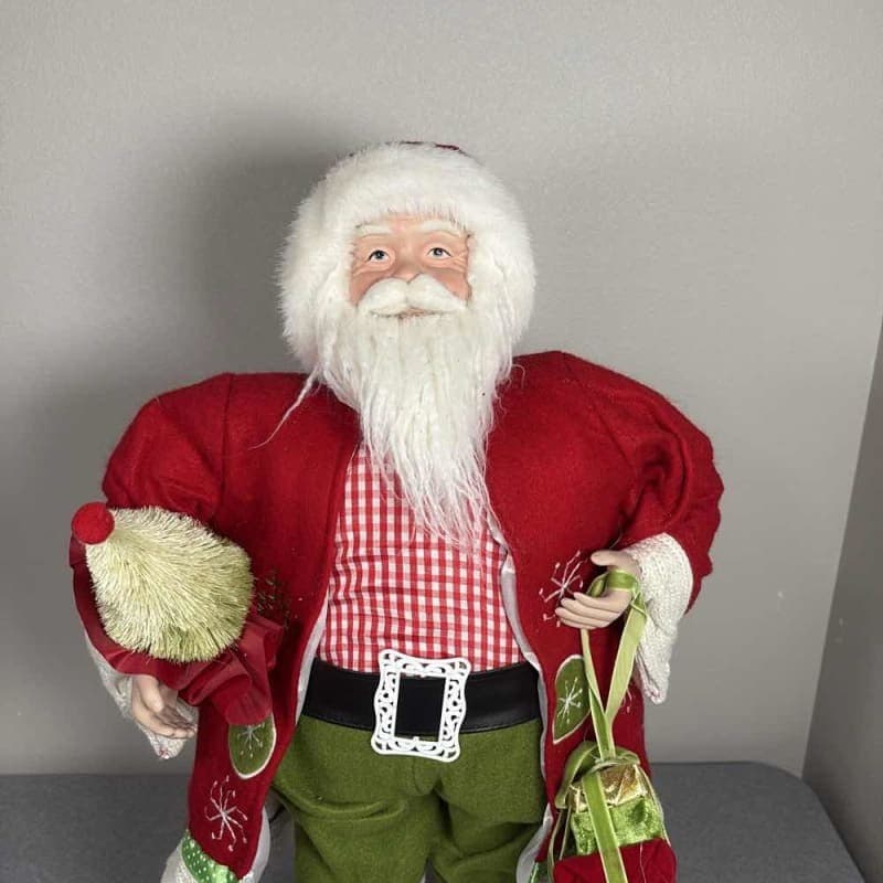 Large Ashland Santa Claus 23" Red Plaid Green Presents Christmas Decor