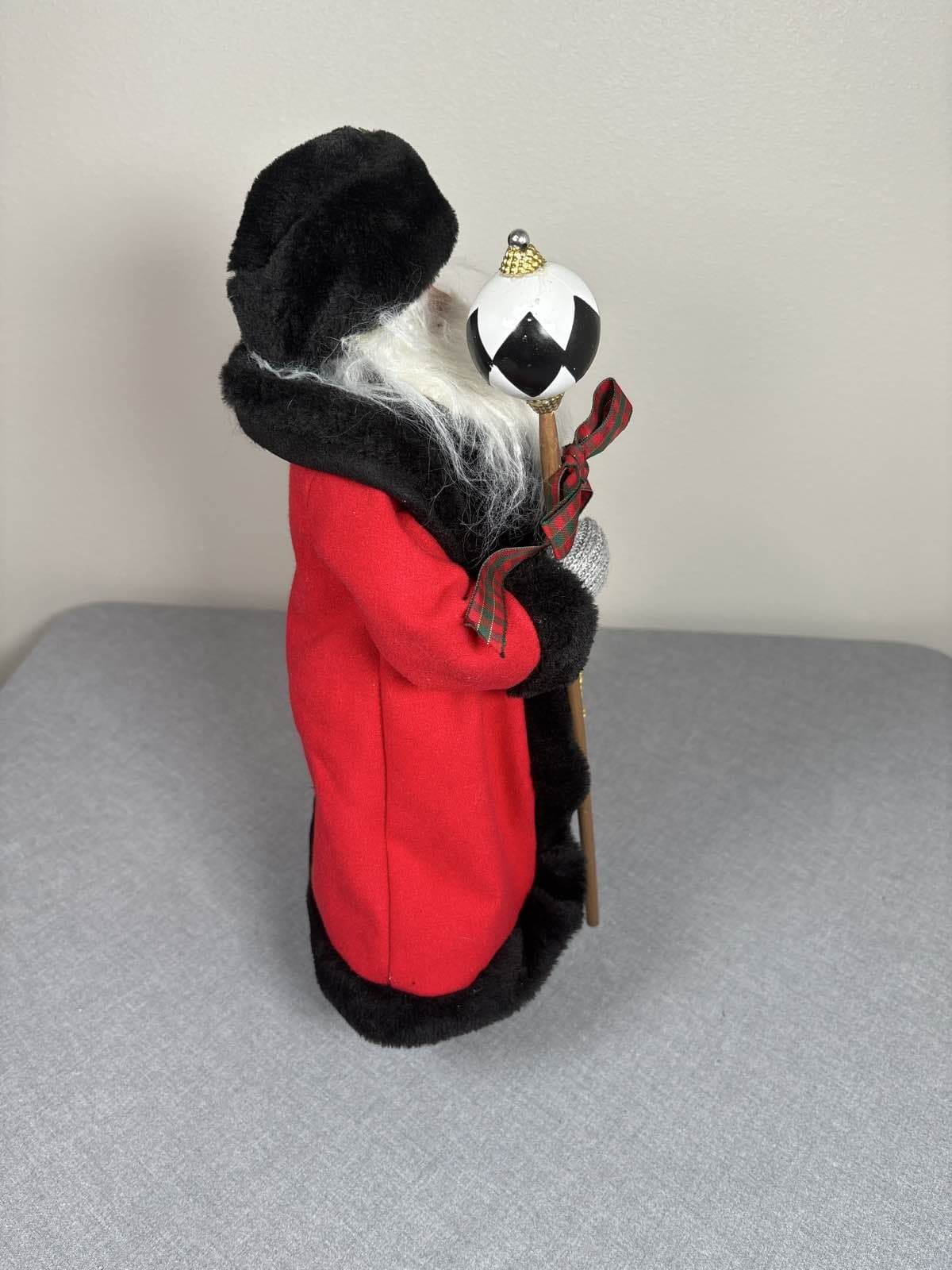 Large Santa Claus Figurine 18.5" Black Fur Trim Red Tunic Staff Gift - Thumbnail 4