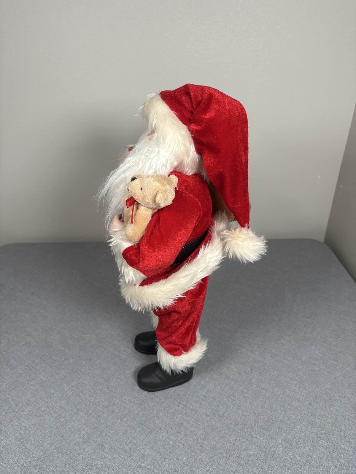 Large Santa Claus Figure w/ Teddy Bear & Gift Bag Christmas Decoration 18" Tall - Thumbnail 2