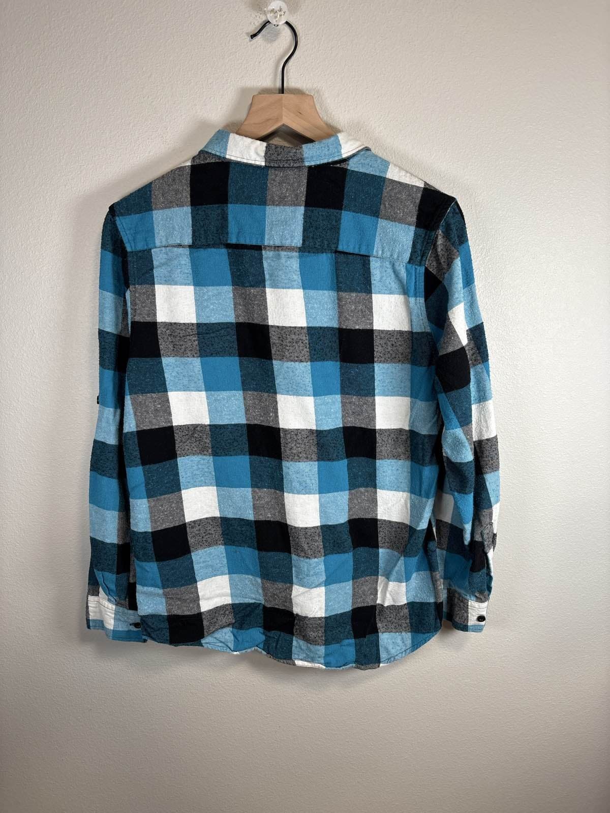 Straightfaded Brand Men's Blue Black Gray Plaid Flannel Button Down Shirt M - Thumbnail 3