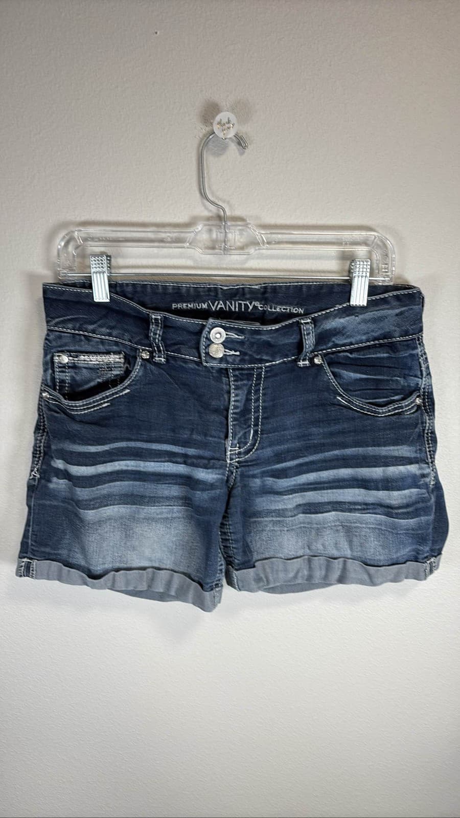 Vanity Premium Collection Women's Jean Shorts Blue Denim Cuffed Size 27