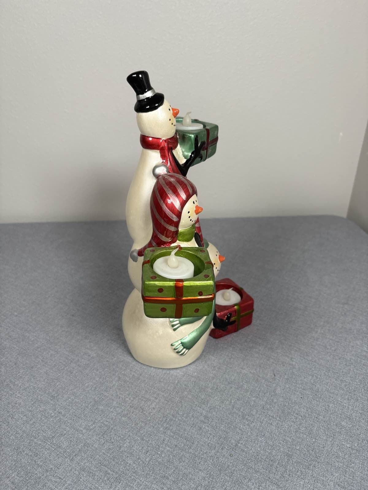 Yankee Candle Snowman Pile Up Tower 3 Tea Light Holder Christmas Winter Decor - Thumbnail 2