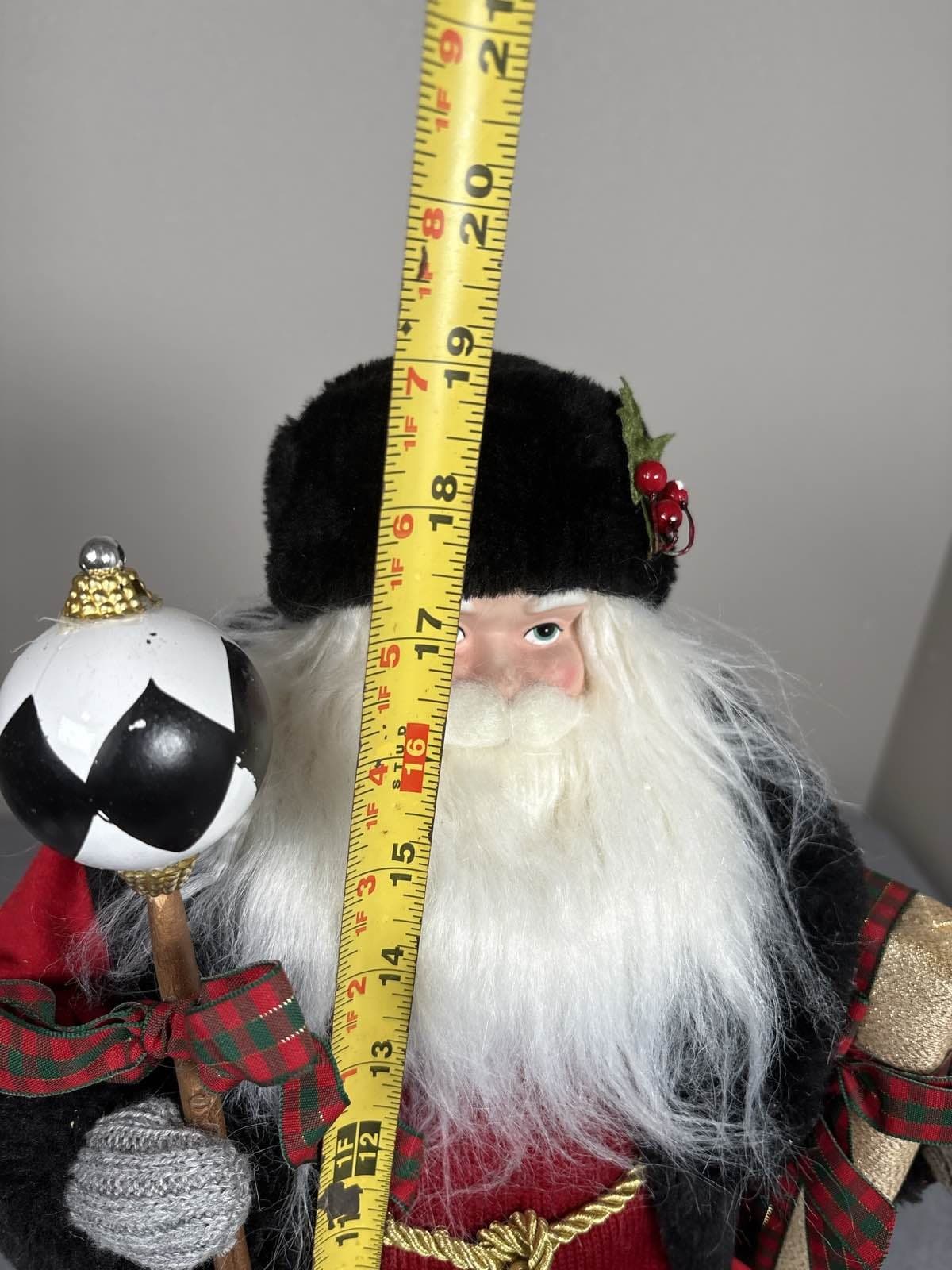 Large Santa Claus Figurine 18.5" Black Fur Trim Red Tunic Staff Gift - Thumbnail 5