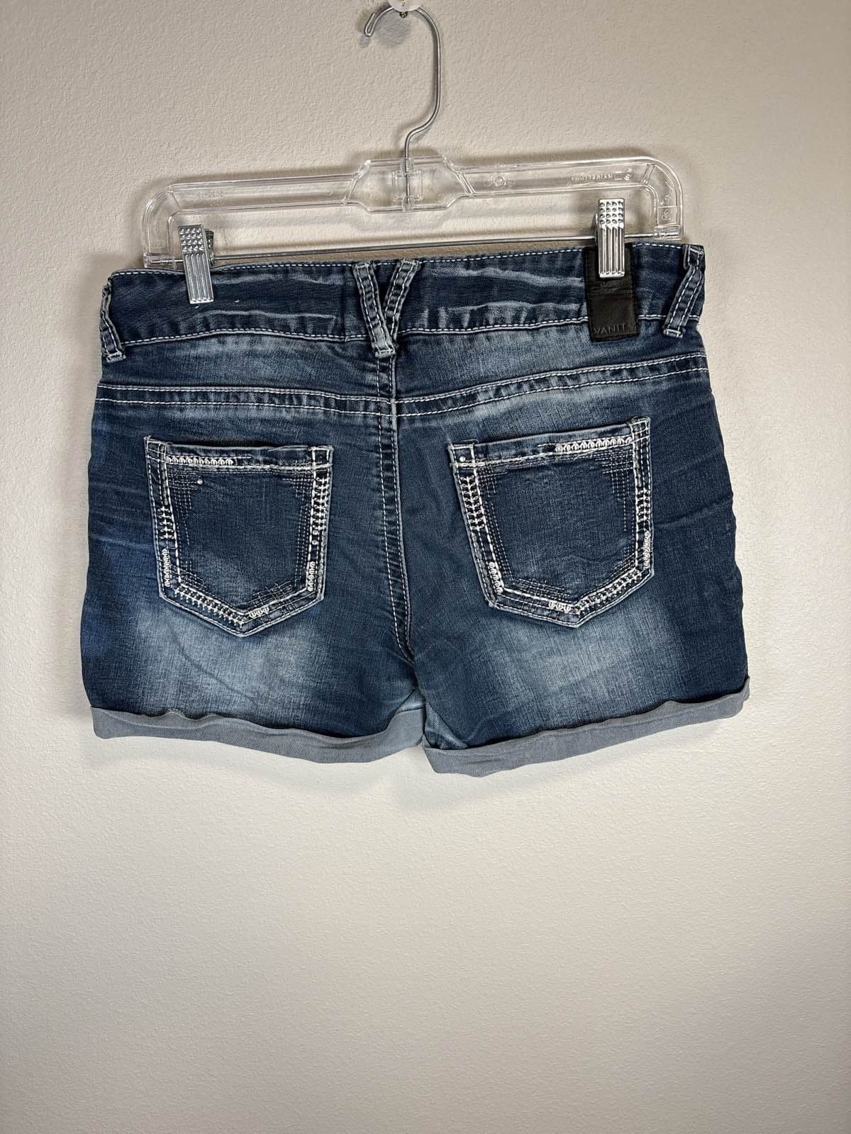 Vanity Premium Collection Women's Jean Shorts Blue Denim Cuffed Size 27 - Thumbnail 2
