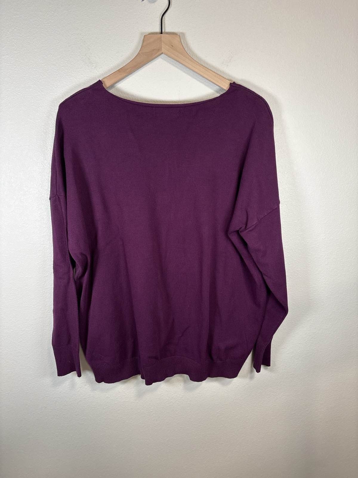 Zenana XL Purple Pullover Sweater V-Neck Long Sleeve - Thumbnail 3