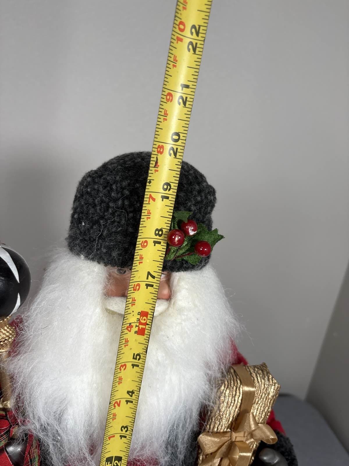 Santa Claus Figurine, Red Coat, Faux Fur, Holly Berries Standing 20” NWT - Thumbnail 5